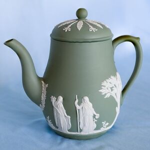 Beautiful Neo Classical Wedgwood Green/sage  Jasperware Coffee Pot. Vintage.